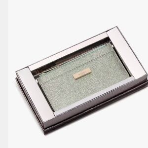 Kate Spade Boxed Large Glitter Slim Card Holder in Seawater Ocean